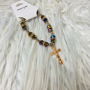 Multi-Colored Beaded Bracelet With Cross Charm